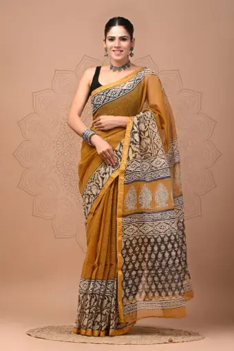 Premium Handcrafted Kota Doriya Saree – Hand Block Printed (Dabu, Bagru, Jahota) with Blouse Piece