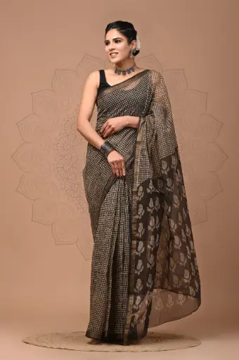 Premium Handcrafted Kota Doriya Saree – Hand Block Printed (Dabu, Bagru, Jahota) with Blouse Piece