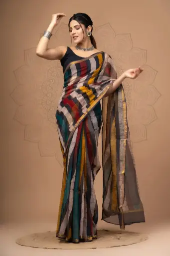 Premium Handcrafted Kota Doriya Saree – Hand Block Printed (Dabu, Bagru, Jahota) with Blouse Piece