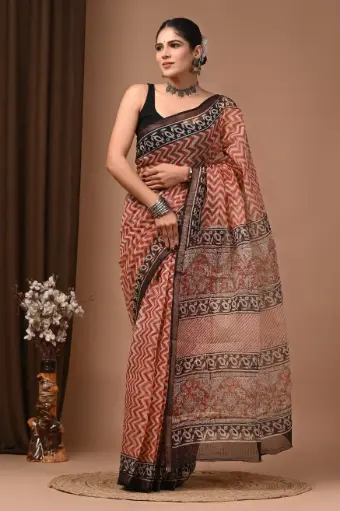 Premium Handcrafted Kota Doriya Saree – Hand Block Printed (Dabu, Bagru, Jahota) with Blouse Piece