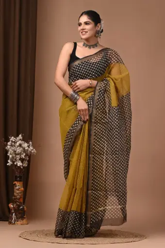 Premium Handcrafted Kota Doriya Saree – Hand Block Printed (Dabu, Bagru, Jahota) with Blouse Piece