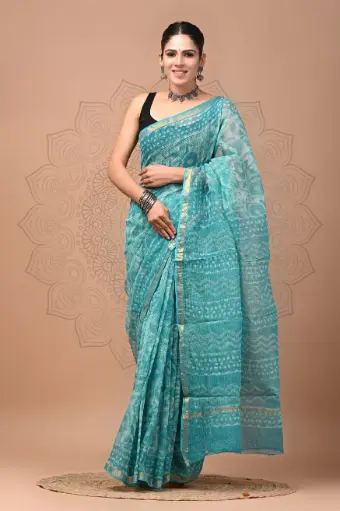 Premium Handcrafted Kota Doriya Saree – Hand Block Printed (Dabu, Bagru, Jahota) with Blouse Piece