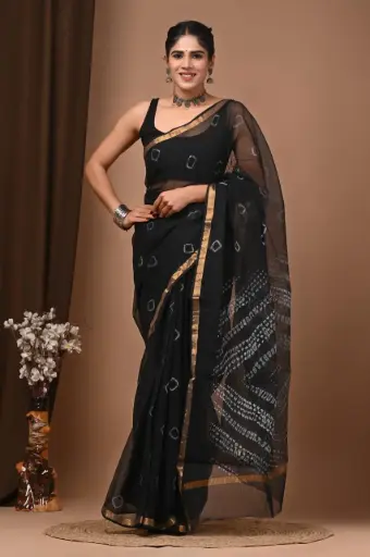 Premium Handcrafted Kota Doriya Saree – Hand Block Printed (Dabu, Bagru, Jahota) with Blouse Piece