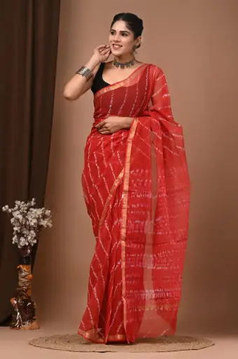 Premium Handcrafted Kota Doriya Saree – Hand Block Printed (Dabu, Bagru, Jahota) with Blouse Piece