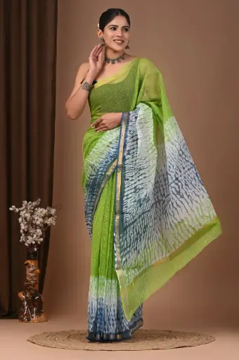 Premium Handcrafted Kota Doriya Saree – Hand Block Printed (Dabu, Bagru, Jahota) with Blouse Piece