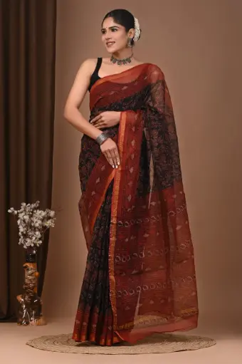 Premium Handcrafted Kota Doriya Saree – Hand Block Printed (Dabu, Bagru, Jahota) with Blouse Piece