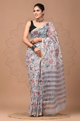 Premium Handcrafted Kota Doriya Saree – Hand Block Printed (Dabu, Bagru, Jahota) with Blouse Piece