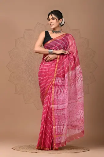 Premium Handcrafted Kota Doriya Saree – Hand Block Printed (Dabu, Bagru, Jahota) with Blouse Piece