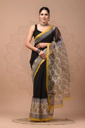 Premium Handcrafted Kota Doriya Saree – Hand Block Printed (Dabu, Bagru, Jahota) with Blouse Piece