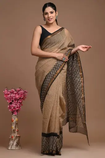 Premium Handcrafted Kota Doriya Saree – Hand Block Printed (Dabu, Bagru, Jahota) with Blouse Piece