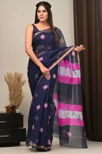 Premium Handcrafted Kota Doriya Saree – Hand Block Printed (Dabu, Bagru, Jahota) with Blouse Piece