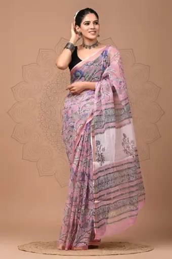 Premium Handcrafted Kota Doriya Saree – Hand Block Printed (Dabu, Bagru, Jahota) with Blouse Piece