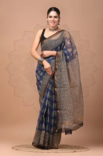 Premium Handcrafted Kota Doriya Saree – Hand Block Printed (Dabu, Bagru, Jahota) with Blouse Piece