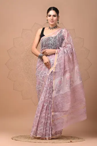 Premium Handcrafted Kota Doriya Saree – Hand Block Printed (Dabu, Bagru, Jahota) with Blouse Piece