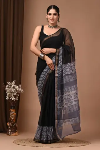 Premium Handcrafted Kota Doriya Saree – Hand Block Printed (Dabu, Bagru, Jahota) with Blouse Piece