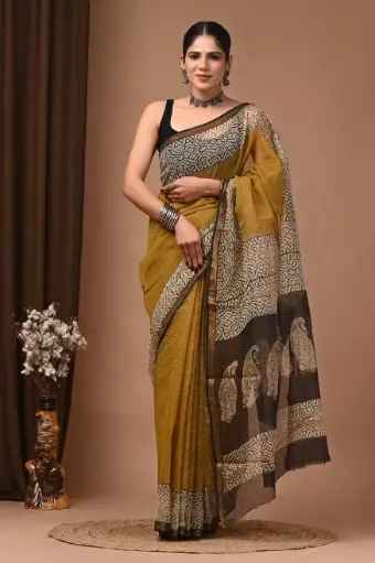 Premium Handcrafted Kota Doriya Saree – Hand Block Printed (Dabu, Bagru, Jahota) with Blouse Piece