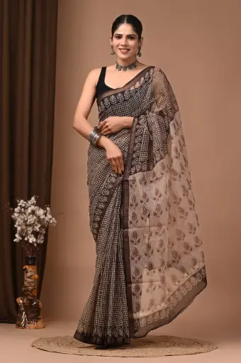 Premium Handcrafted Kota Doriya Saree – Hand Block Printed (Dabu, Bagru, Jahota) with Blouse Piece
