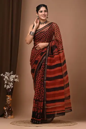 Premium Handcrafted Kota Doriya Saree – Hand Block Printed (Dabu, Bagru, Jahota) with Blouse Piece