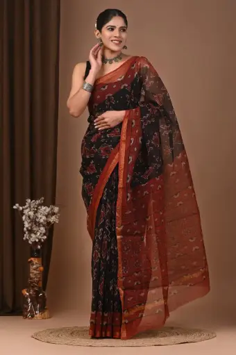 Premium Handcrafted Kota Doriya Saree – Hand Block Printed (Dabu, Bagru, Jahota) with Blouse Piece