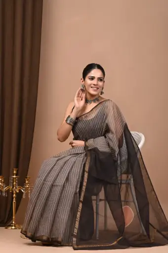 Premium Handcrafted Kota Doriya Saree – Hand Block Printed (Dabu, Bagru, Jahota) with Blouse Piece