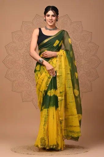 Premium Handcrafted Kota Doriya Saree – Hand Block Printed (Dabu, Bagru, Jahota) with Blouse Piece