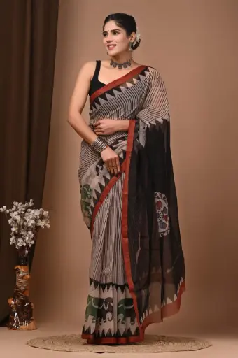 Premium Handcrafted Kota Doriya Saree – Hand Block Printed (Dabu, Bagru, Jahota) with Blouse Piece