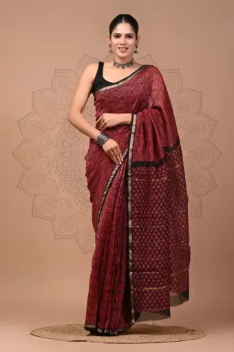Chanderi Silk Saree – Hand Block Printed with Natural Dyes | Traditional Art Collection