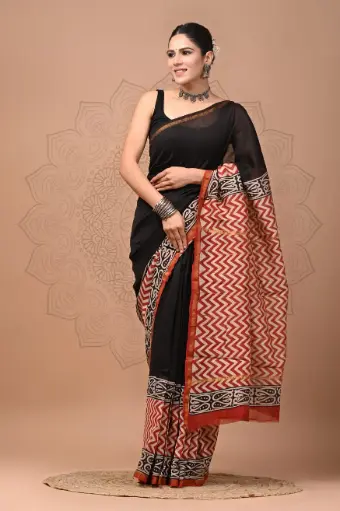 Chanderi Silk Saree – Hand Block Printed with Natural Dyes | Traditional Art Collection