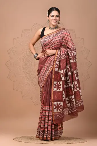 Chanderi Silk Saree – Hand Block Printed with Natural Dyes | Traditional Art Collection