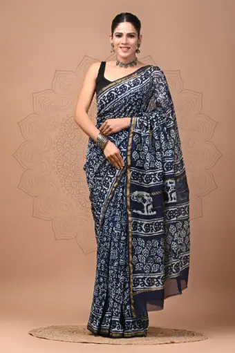 Chanderi Silk Saree – Hand Block Printed with Natural Dyes | Traditional Art Collection