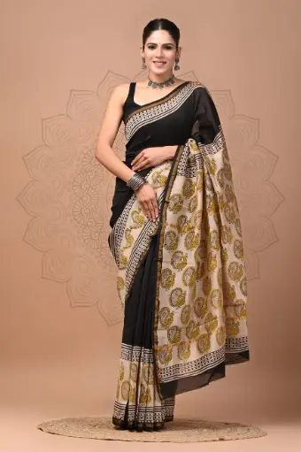 Chanderi Silk Saree – Hand Block Printed with Natural Dyes | Traditional Art Collection