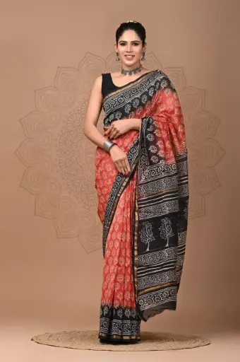 Chanderi Silk Saree – Hand Block Printed with Natural Dyes | Traditional Art Collection
