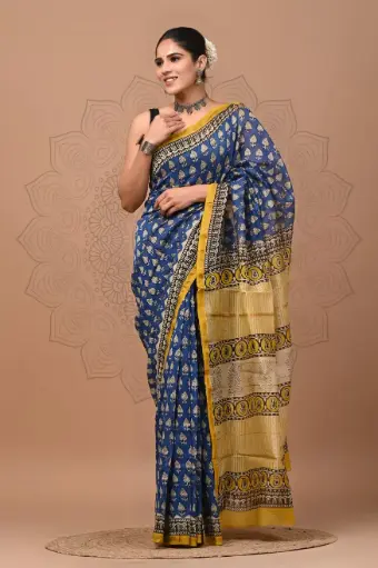 Chanderi Silk Saree – Hand Block Printed with Natural Dyes | Traditional Art Collection