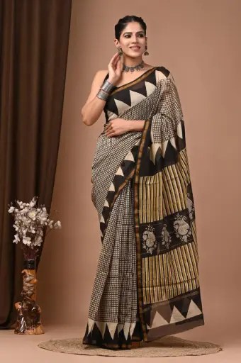 Chanderi Silk Saree – Hand Block Printed with Natural Dyes | Traditional Art Collection