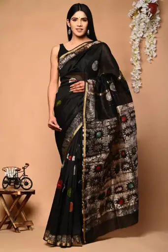 Chanderi Silk Saree – Hand Block Printed with Natural Dyes | Traditional Art Collection