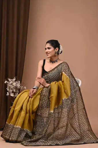Chanderi Silk Saree – Hand Block Printed with Natural Dyes | Traditional Art Collection