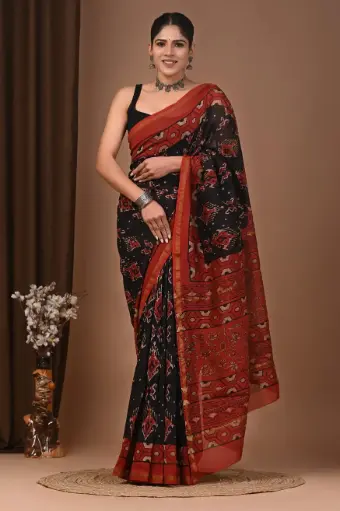 Chanderi Silk Saree – Hand Block Printed with Natural Dyes | Traditional Art Collection