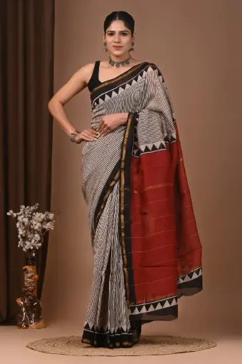 Chanderi Silk Saree – Hand Block Printed with Natural Dyes | Traditional Art Collection