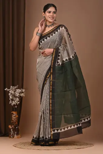 Chanderi Silk Saree – Hand Block Printed with Natural Dyes | Traditional Art Collection
