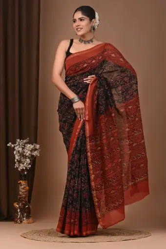 Chanderi Silk Saree – Hand Block Printed with Natural Dyes | Traditional Art Collection