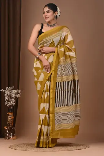 Chanderi Silk Saree – Hand Block Printed with Natural Dyes | Traditional Art Collection