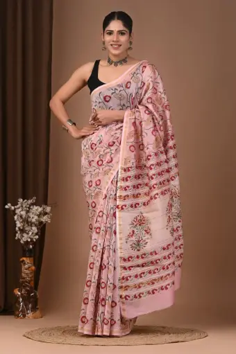 Chanderi Silk Saree – Hand Block Printed with Natural Dyes | Traditional Art Collection