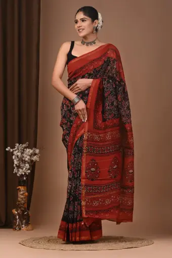 Chanderi Silk Saree – Hand Block Printed with Natural Dyes | Traditional Art Collection
