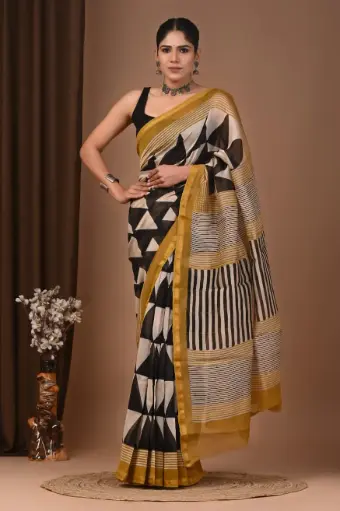 Chanderi Silk Saree – Hand Block Printed with Natural Dyes | Traditional Art Collection