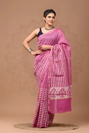 Chanderi Silk Saree – Hand Block Printed with Natural Dyes | Traditional Art Collection