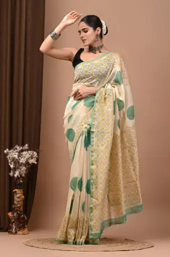 Chanderi Silk Saree – Hand Block Printed with Natural Dyes | Traditional Art Collection