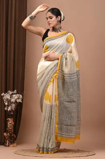 Chanderi Silk Saree – Hand Block Printed with Natural Dyes | Traditional Art Collection