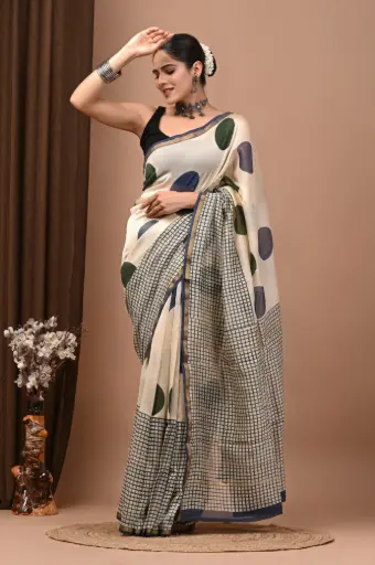 Chanderi Silk Saree – Hand Block Printed with Natural Dyes | Traditional Art Collection