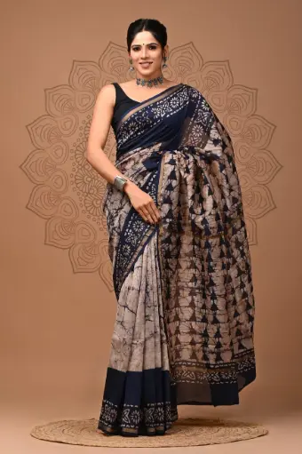 Chanderi Silk Saree – Hand Block Printed with Natural Dyes | Traditional Art Collection