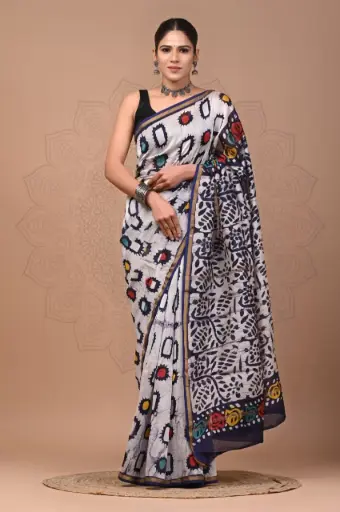 Chanderi Silk Saree – Hand Block Printed with Natural Dyes | Traditional Art Collection